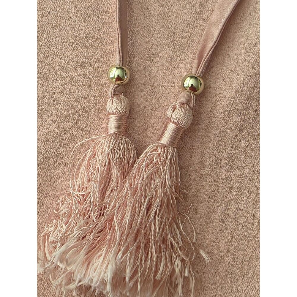 WHBM Blouse Blush Pink V-neck Tassel Gold Beads Feminine Office Smocked Womens 4 - Picture 5 of 10
